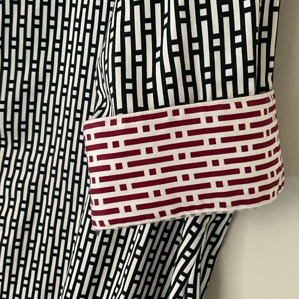 Foxcroft Black and White with Red Accents Button Down Shirt Wrinkle-Free - Picture 5 of 5